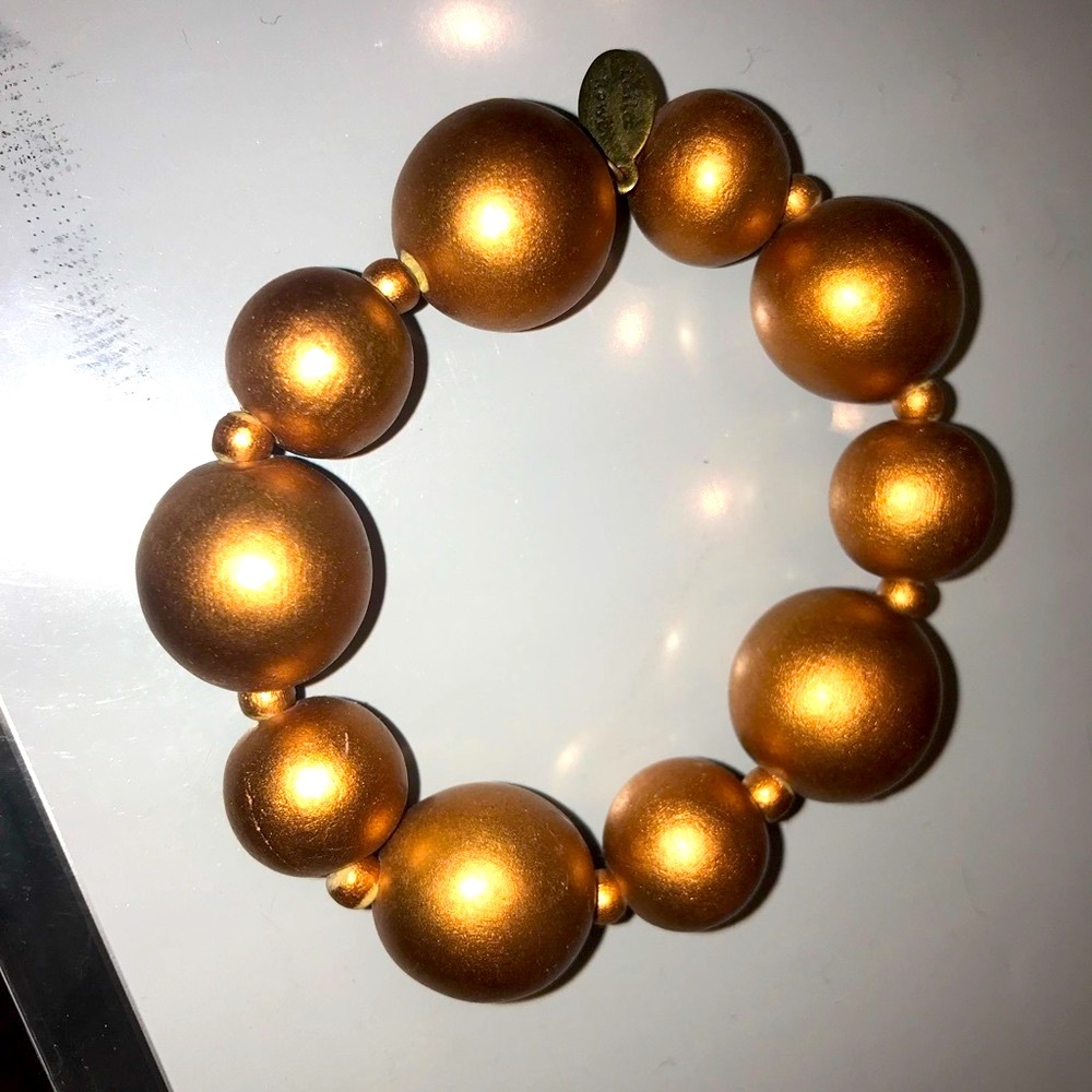 Laila Rowe Copper color wood bead bracelet designer stretchy bracelet Vintage